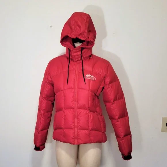 DOWN Jacket RED Montana Mountaineering HOOD Small - Picture 7 of 15